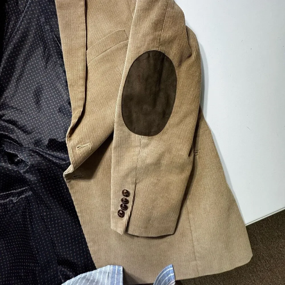 * Chaps Ralph Lauren Corduroy Blazer Men 40R Tan Sport Coat Elbow Patches